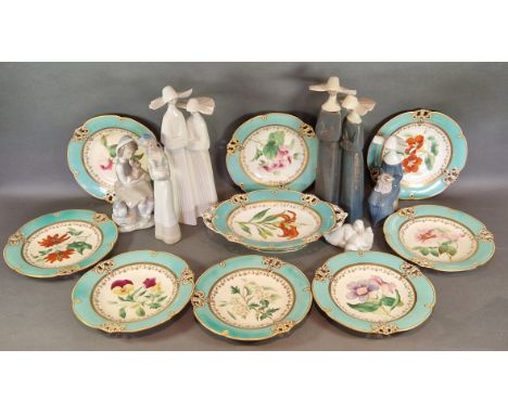 A Lladro group in the form of two nuns together with another similar, three other figures, a pair of Nao ducks and a Victoria