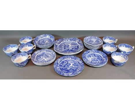 A set of eight Copeland Spode Italian pattern cups and saucers together with eight side plates, four bowls, a plate and two s