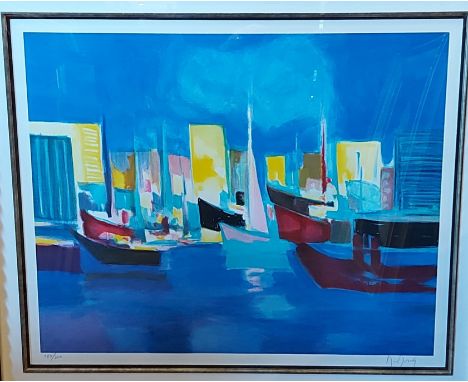 Marcel Mouly, Port Orientale, coloured lithograph, number 185 from 300, signed in pencil, 50cms x 60cms