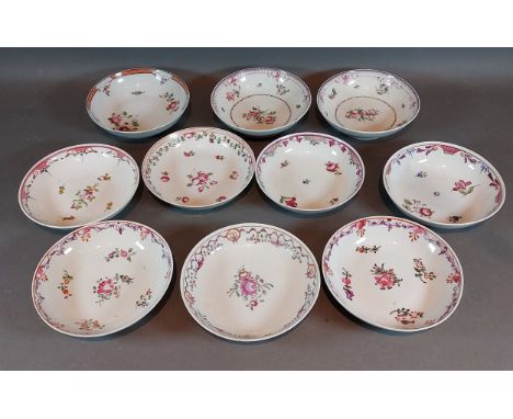 A collection of ten early English saucers decorated polychrome enamels 