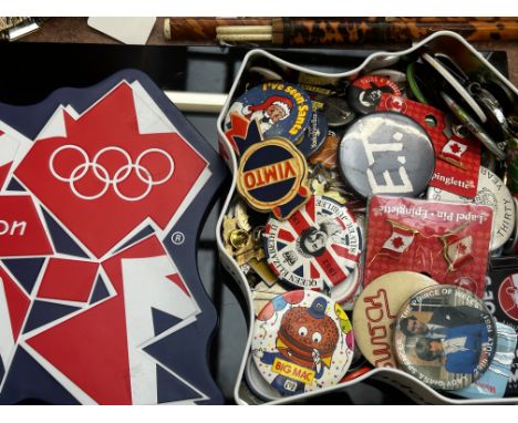 Large box of vintage badges 