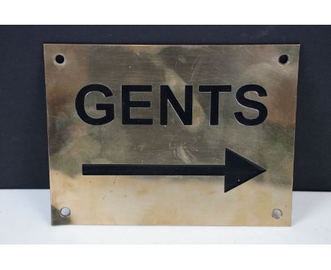 Vintage brass ‘ Gents ‘ sign with directional arrow, 17cm x 13cm 