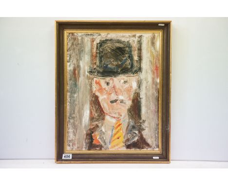 Abstract School, head and shoulders portrait of a gentleman, oil on board, label verso for The Rowley Gallery Ltd, Kensington