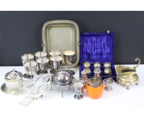 Viners, Sheffield four piece silver plated tea service, comprising teapot, hot water pot, sugar basin and cover, and milk jug