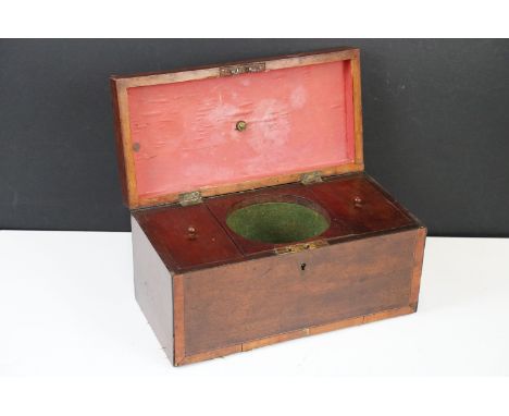 Victorian mahogany inlaid tea caddy, 15cm high x 30.5cm wide x 15cm deep 