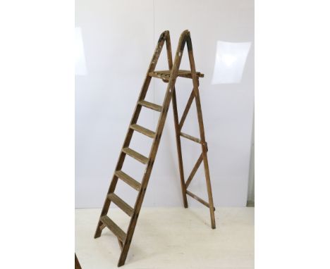 Early 20th century six step wooden decorator's ladder 