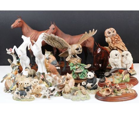 Michael Sutty horse bust and two unicorns, two Beswick race horses 'Arkle and Red Rum' with selection of Karlens, Goebel and 
