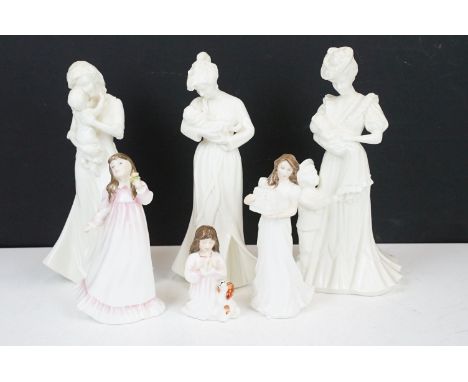 Collection of Royal Worcester figurines, comprising: First Kiss, from a limited edition of 7,500, 22cm high, The Christening,