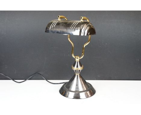 Bankers style desk lamp with a grey and gilt finish, 38cm high 