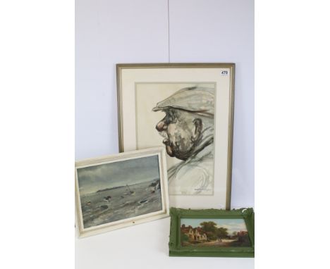 William Wild, side profile portrait of a gentleman, watercolour, signed lower right and dated 1953, 52 x 35cm, framed and gla