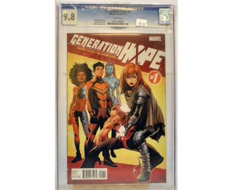 Graded Comic Book comprising Generation Hope #1 - Marvel Comics 1/11 - Kieron Gillen story. Salvador Espin art. Olivier Colpe