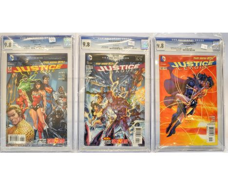 Graded Comic Books comprising a trio of issues to include; 1) Justice League #7 - D.C.Comics 5/12 - Variant Cover. Geoff John