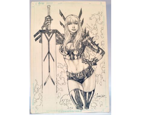 Comic Art Interest comprising original signed graphite cover concept sketch, Ed Benes Studio Board, Magik (Illyana Nikolaievn