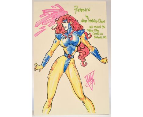 Comic Art Interest comprising signed sketch of Phoenix (X-Men) by John Watkins Chow. Signed 26/3/95. 43 x 28 cm. 