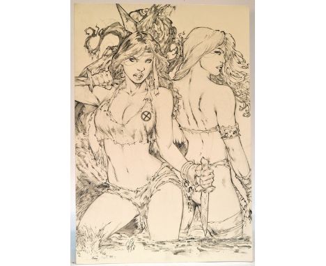 Comic Art Interest comprising signed Marcio Doug original cover sketch of an X-Men theme. 43 x 28 cm. 