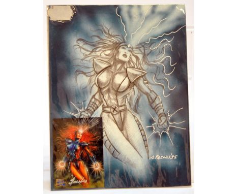 Comic Art Interest comprising original signed character concept design sketch, Jean Grey for 1995 Marvel Masterpiece series o