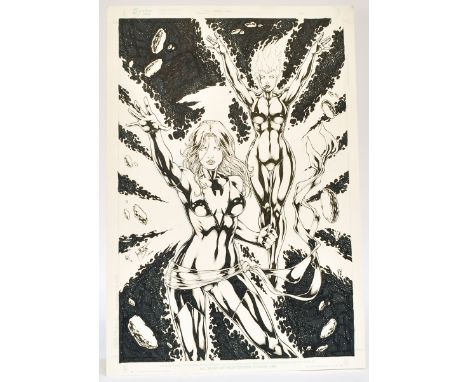 Comic Art Interest comprising original signed ink cover concept sketch, Ed Benes Studio Board, X-Men (Phoenix and Nova), Leo 
