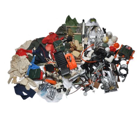 An interesting collection of vintage Action Man accessories, outfits and other items including weapons. From a childhood coll