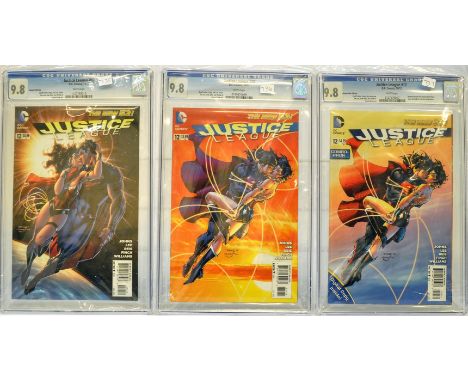 Graded Comic Books comprising a trio of issues to include; 1)  Justice League #12 - D.C.Comics 11/12 - Second Printing. Geoff