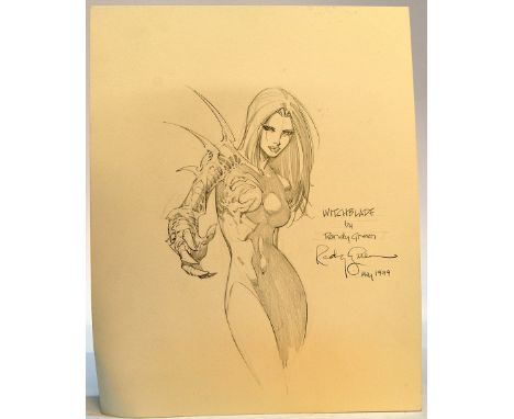 Comic Artwork Interest comprising original signed pencil Sketch (on Card 27.5 x 35.5 cm) of Witchblade. Randy Green, May 1999