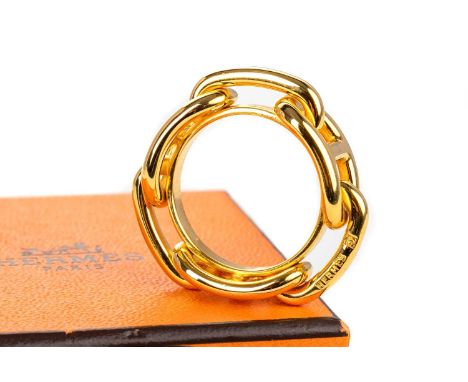 HERMES OF PARIS, SCARF RING gold plated, in original boxbox 6cm wideCondition of ring generally good, light wear. Box and pou