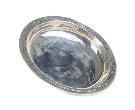 GEORGE V SILVER BOWL, BIRMINGHAM 1936 of circular form, with Celtic style rim, raised on four bun feet, maker marks indistinc