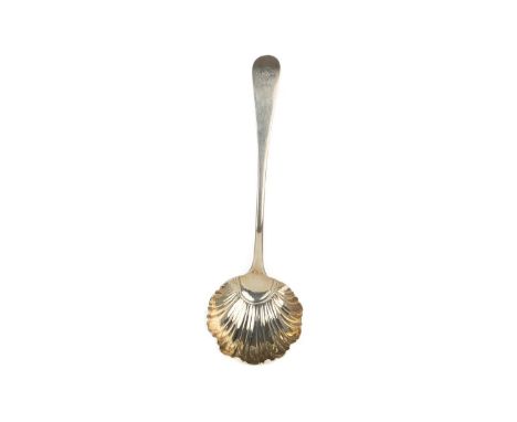SCOTTISH GEORGE III SILVER LADLE, JOHN GILSAND, EDINBURGH 1783 with shell formed circular bowl21cm longQty: 57g