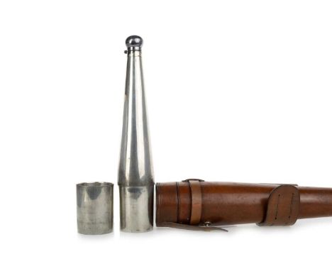 GEORGE V SILVER PLATED HUNTING / TRAVEL FLASK, JAMES DIXON & SONS, SHEFFIELD of tapering cylindrical form, with hinged cover 