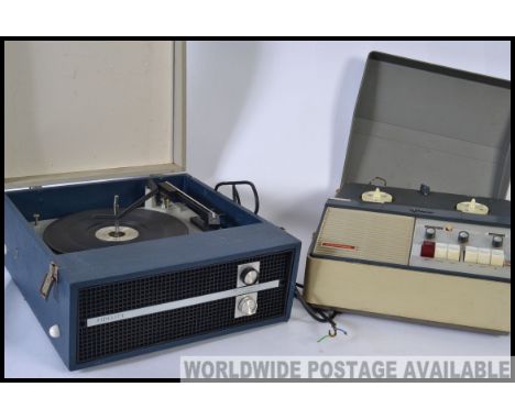 A vintage / retro two tone portable four speed Fidelity record player along with a mid 20th century four track reel to reel p