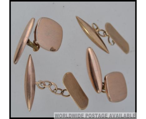 A pair of vintage 9ct gold Chester hallmarked cufflinks maker HH&S together with a pair of gilt cufflinks. Weight gold cuffli