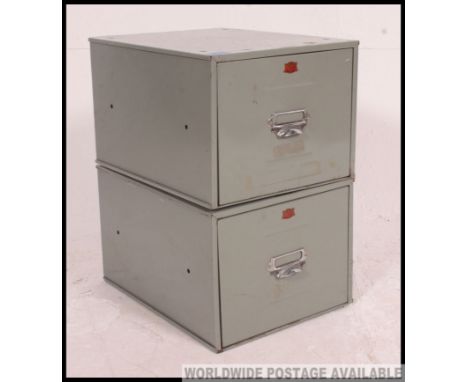 A pair of vintage retro metal industrial large filing / index drawers.  British made and labelled ' Veteran Series'. Measures