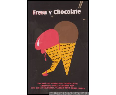A rare Cuban issue film poster for ' Fresa Y Chocolate ' (Strawberrys and Chocolate). The first gay film shown in Cuba. This 