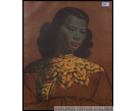 After Tretchikoff. A framed and glazed print of The blue Lady. Signed to corner, notation to verso. H 60 x W50 cm