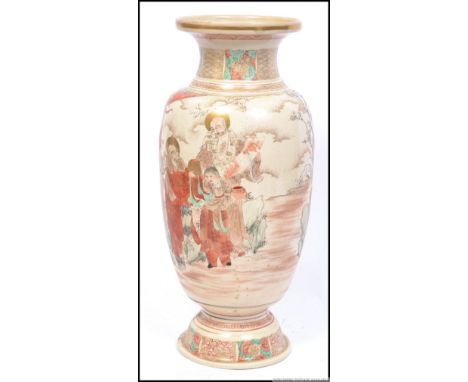 A Meije period Satsuma tall balluster vase, having a flared rim, with hand painted scenes of immortals. H41cm 