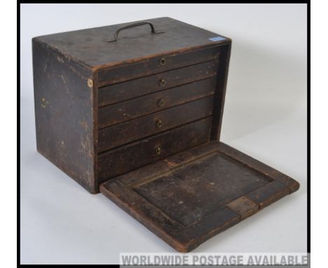 Solid wood compact specimen / tool box.  Contains many tools and gauges etc.  Complete with key although lock is very stiff. 
