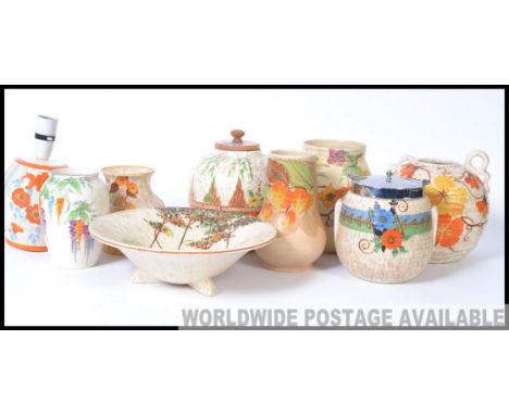 A large collection of assorted vintage Art Deco Bewley ceramics / pieces to include pots, vases etc. Tallest 20cm