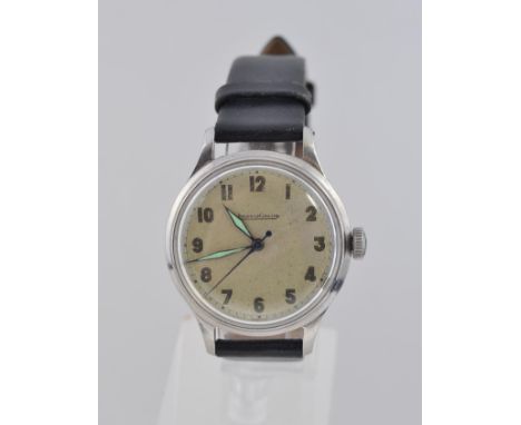 A gentlemans vintage JAEGER LE COULTRE wristwatch having a  circular steel dial with coloured faceted hands, serial, No.32505