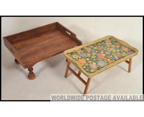  A good quality teak wood bedside tray table together with a vintage retro cabinet.