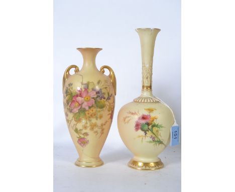 2 Royal Worcester Ivory blush vases, both af. Model No 287 H and 1661 / Rd No 209597 (both af )