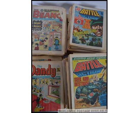 A collection of 135x vintage comic books, to include 87x Beano, 68x Dandy and various Battle Comics. Various ages.