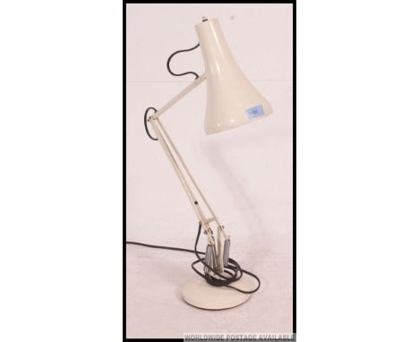 A vintage Herbert Terry anglepoise lamp in white having terraced base and pendant shade