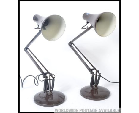 A pair of retro / vintage 1970's  brown coloured Herbert Terry anglepoise desk / work lamps. Each Anglepoise Lighting Co with