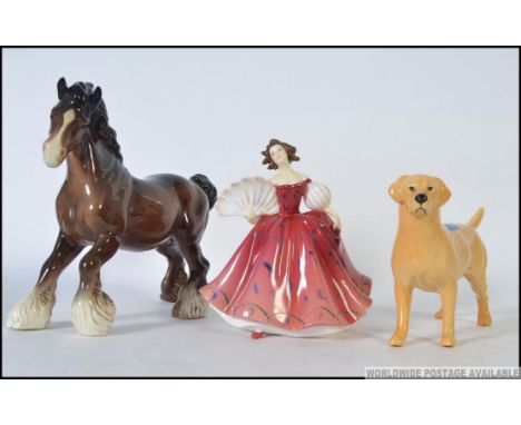 CERAMICS: A collection of ceramics to include a large Beswick Shire Horse figure, and a Beswick ceramic dog along with a Roya