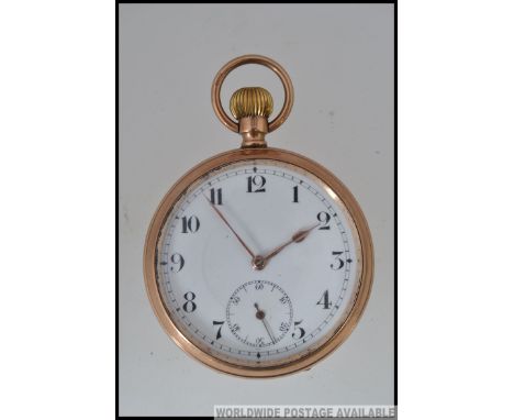 A 9ct gold hallmarked open faced early 20th century pocket watch. The case with Chester hallmarks. 17 jewel ruby movement in 