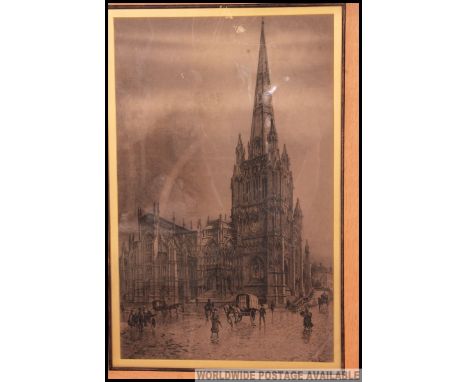 A 19th century lithograph framed and glazed print of St Mary Redcliffe Church, Bristol in the manner of Charles Bird