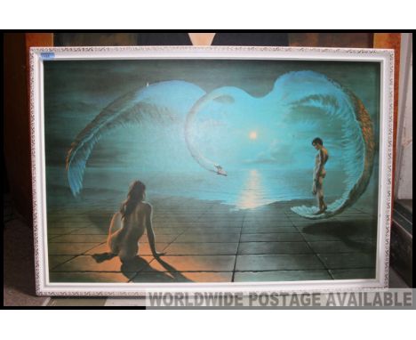 S PEARSON - An Original retro kitsch 1960's retro print by S Pearson titled ' Wings Of Love ' set within the original white p