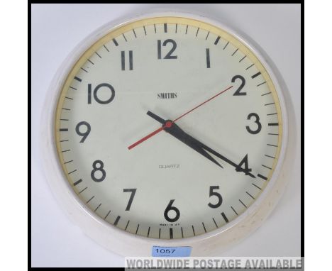 A vintage retro 20th century  industrial Smiths quartz circular factory / school wall clock