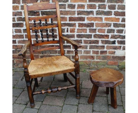 Rush seated spindle &amp; ladder back chair &amp; "Wanderwood" stool