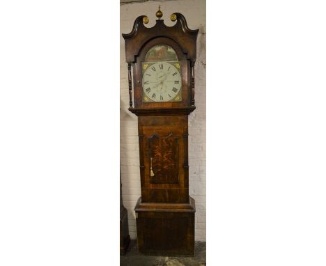 Large Victorian Yorkshire 30 hour longcase clock by Barraclough of Haworth in a mixed wood case with a painted dial Ht 233cm 