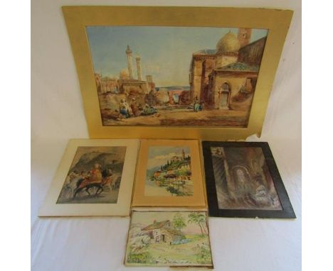 5 x unframed pictures and prints - watercolour 'Tipperary' W.Whithead 1958, Chalk Church scene Ede Francis, Mane watercolour 